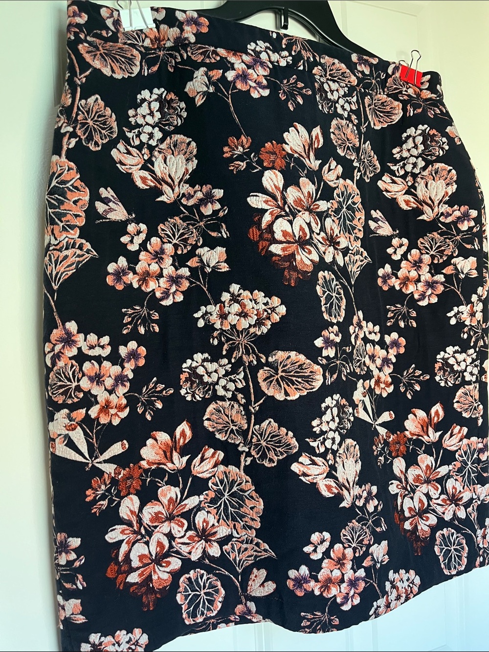 Ann Taylor Black Pencil Skirt with Coral and Cream Floral Print